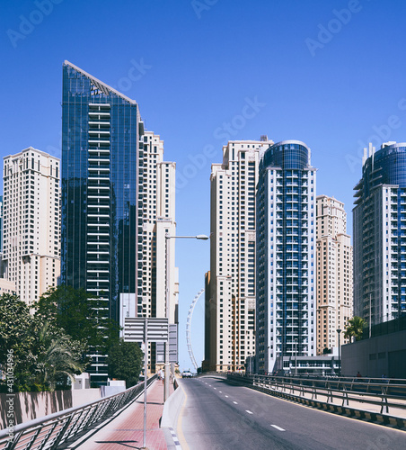 high-rise buildings stand on the horizon  modern Dubai