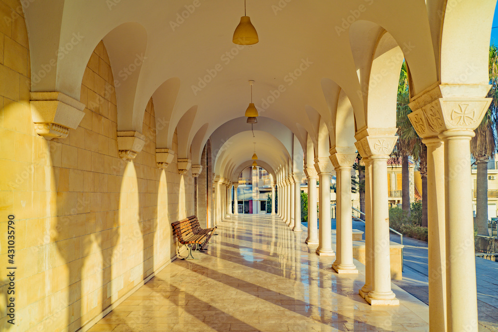 Arched corridor of Orthodox church in Cyprus