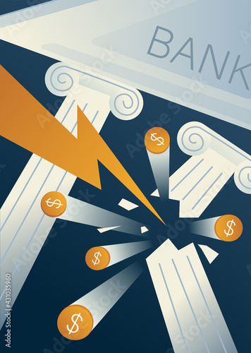 Destruction of the bank. A lightning bolt that destroys a bank building.