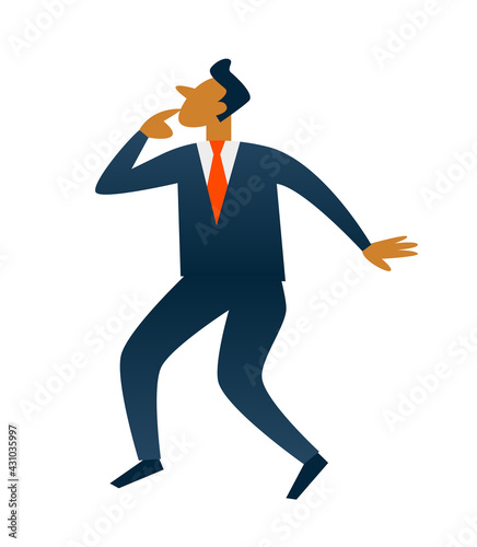 The man is confused. Making a difficult decision. Colored vector illustration