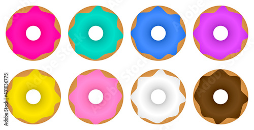 Donuts with colorful glaze and shadows. Vector hand drawn illustration set