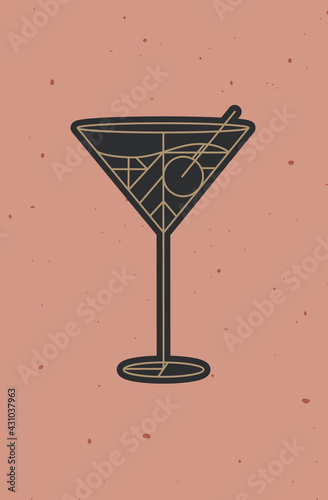 Art deco cosmopolitan cocktail powder coral