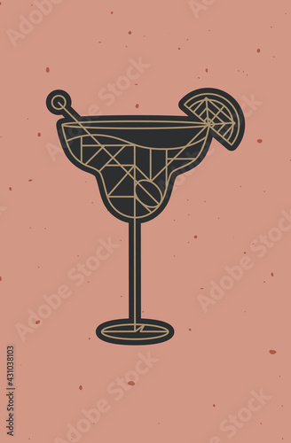 Art deco margarita cocktail powder coral