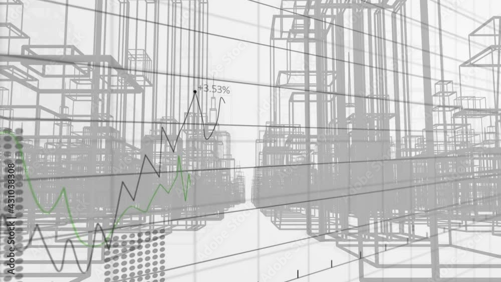 Financial data processing against 3d city structure on white background Financial data processing against 3d city structure on white background