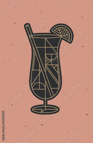 Art deco pina colada cocktail powder coral