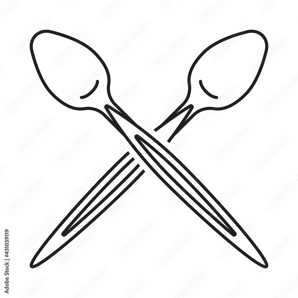 Crossed spoons line art vector icon for apps and websites Stock Vector