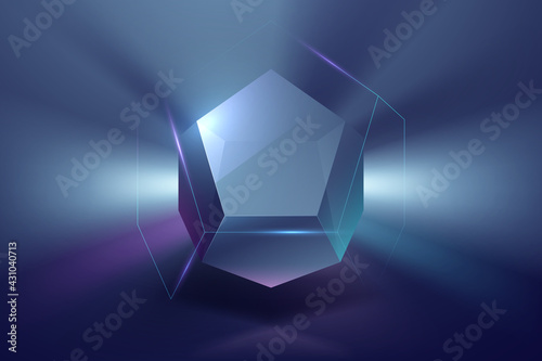 Abstract neon geometric shape with light effect
