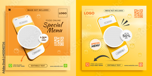 Online food promotion with mobile square banner template