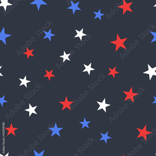 White, Red and Blue Stars with Dots Seamless Pattern