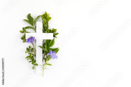 The Christianity cross of green leaves Fototapet