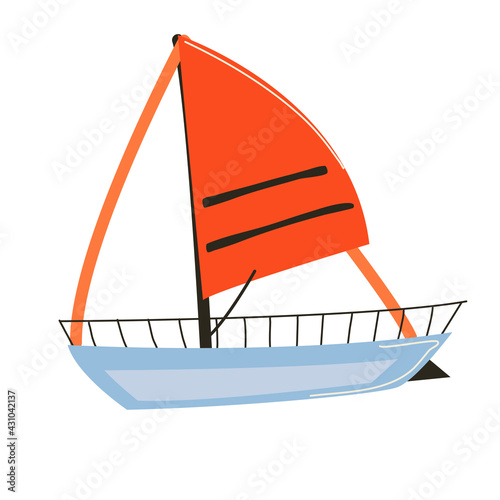 Yacht with sails on a white background