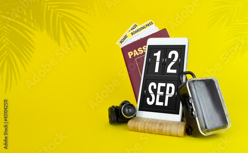 September 12nd. Day 12 of month, Calendar date. Mechanical calendar display on your smartphone. The concept of travel. Autumn month, day of the year concept. photo