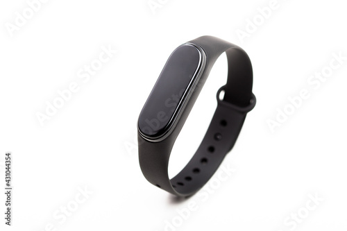 Smart band, fit smartwach sport fitness activity tracker generic health watch accessory, object isolated on white background, cut out, empty blank screen. Modern smart wearable technology concept