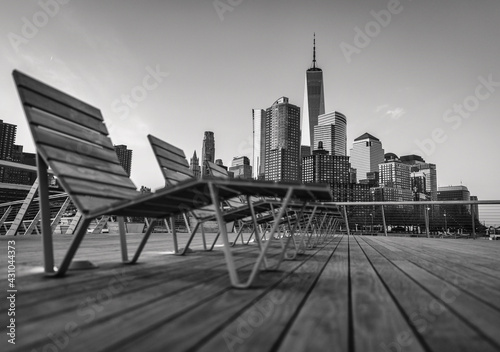 downtown city New York place beautiful black white panorama vacation relax chairs 