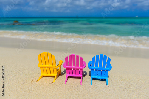 Colorful beach chairs at the beach