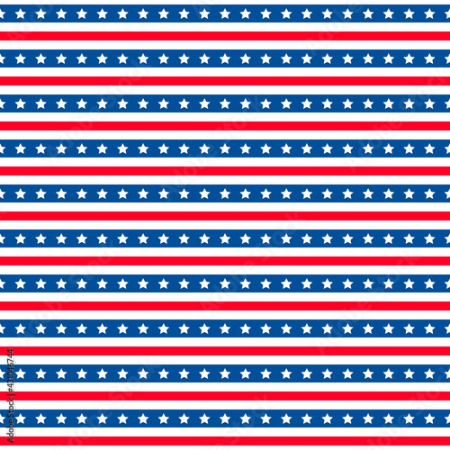American patriotic seamless pattern. USA traditional background. Red blue white stars and stripes backdrop. Vector template for fabric, textile, wallpaper, wrapping paper, etc