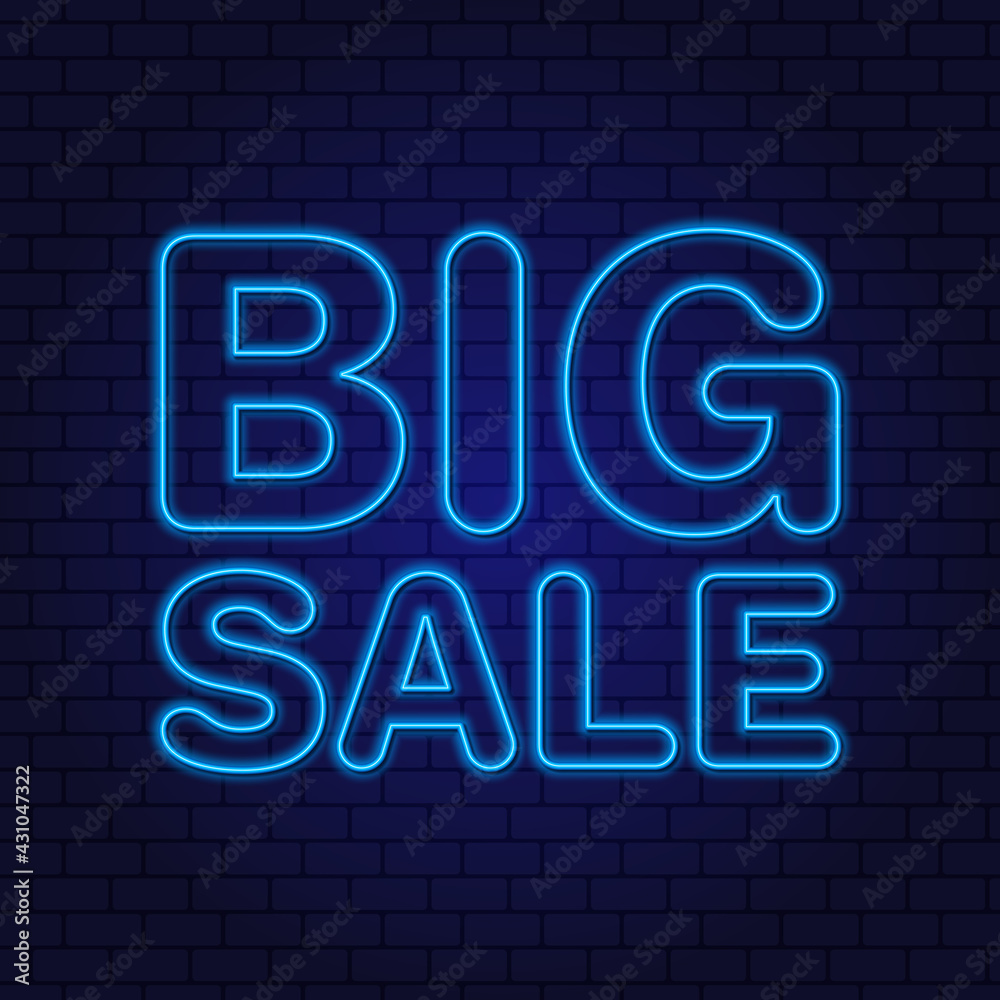 Big Sale. Neon design element for banner, website, store. Glowing Vector Text. Big Sale. Neon design element for banner, website, store. Glowing Vector Text.