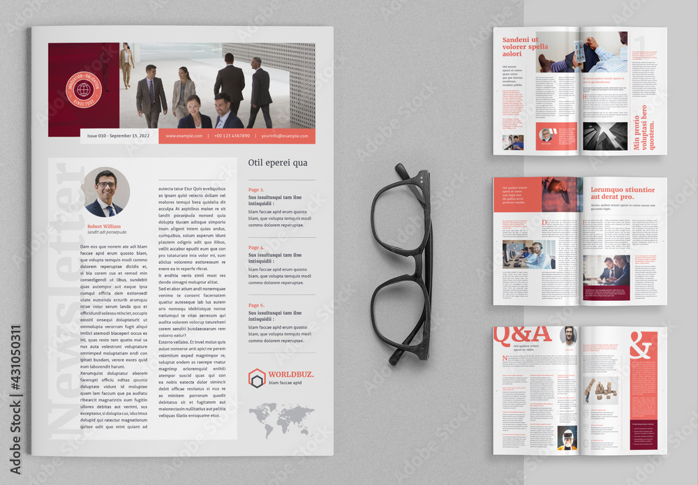 Newsletter Layout with Pink Accents Stock Template | Adobe Stock