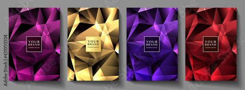 Modern cover design set. Luxury premium polygon pattern (triangle texture) background useful for notebook cover, business poster, royal brochure template