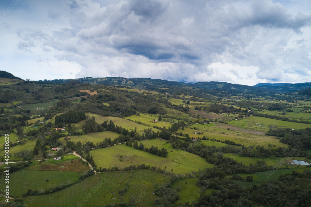 View from a drone of a country landscape . Colombia