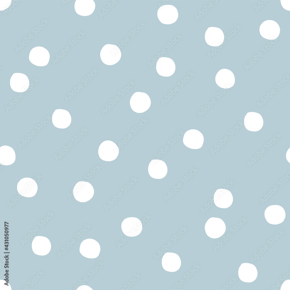 Quirky round shapes vector seamless pattern. Winter snow confetti neutral blue design. Hand drawn geometric abstract polka dots childish background