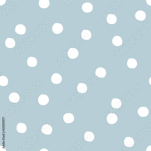 Quirky round shapes vector seamless pattern. Winter snow confetti neutral blue design. Hand drawn geometric abstract polka dots childish background