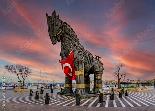 Wooden Horse view in Canakkale, Turkey. After the filming of the movie Troy,The wooden horse that was used as a prop was donated to the city of Canakkale