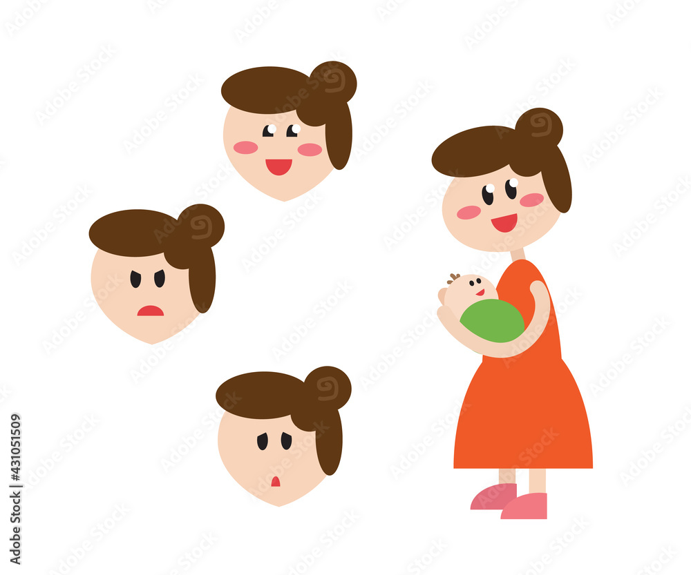 Mother and child on a white background. Motherhood. Cartoon. Illustration. Mother and child on a white background. Motherhood. Cartoon. Illustration.
