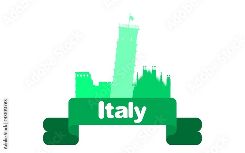 Italy green logo. sights of Milan Pisa and Rome