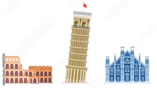 Italy colosseum leaning tower and Milan cathedral