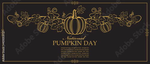 illustration of vegetable pumpkins with green leaves isolated on black background