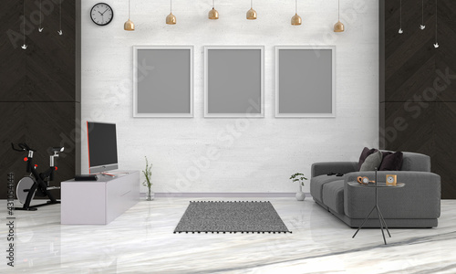 Modern living room for quarantine period, 3D rendering