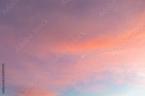 Sunset sky with multicolor clouds. Sky for replacement in architectural photography or 3d design.