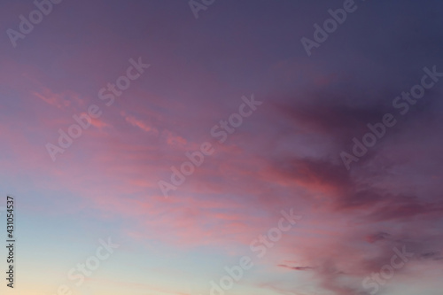 Sunset sky with multicolor clouds. Sky for replacement in architectural photography or 3d design. © mariusltu