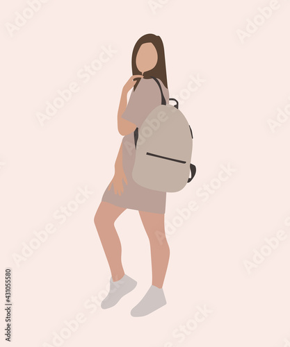 Fashion girl with a backpack on the back. Vector illustration