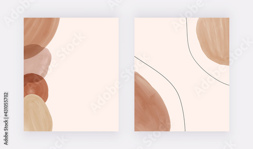 Boho abstract backgrounds with nude and brown watercolor shapes and lines