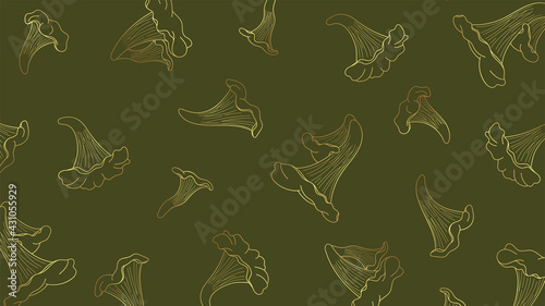 Wallpaper Mural Olive green background with golden outlines of edible chanterelle mushrooms Torontodigital.ca