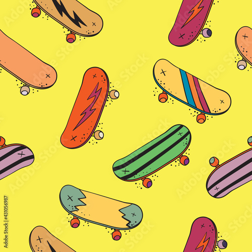 Hand drawn skateboard element seamless pattern