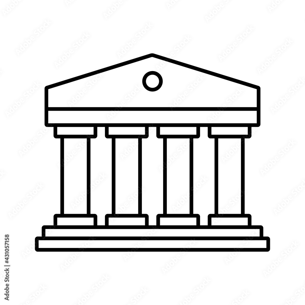 Classic Roman columns building icon. Financial institute, bank, museum, university or courthouse symbol. Vector illustration. Classic Roman columns building icon. Financial institute, bank, museum, university or courthouse symbol. Vector illustration.