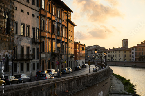 Charming Street in Pisa Italy on sunset