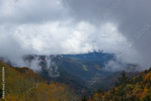 Mountain with morning clouds and mist