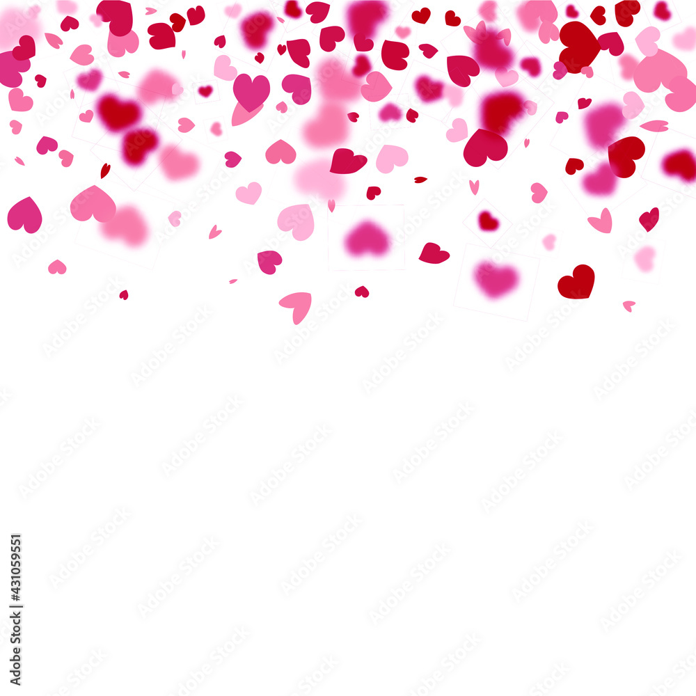 Heart Background. St Valentine Day Card with Classical Hearts. Red Pink  Exploding Like Sign. Vector Template for Mother's Day Card. 8 March Banner with Flat Heart. Empty Vintage Confetti Template.