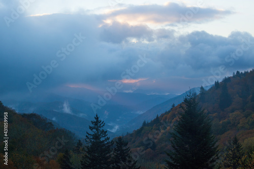Mountain with morning clouds and mist