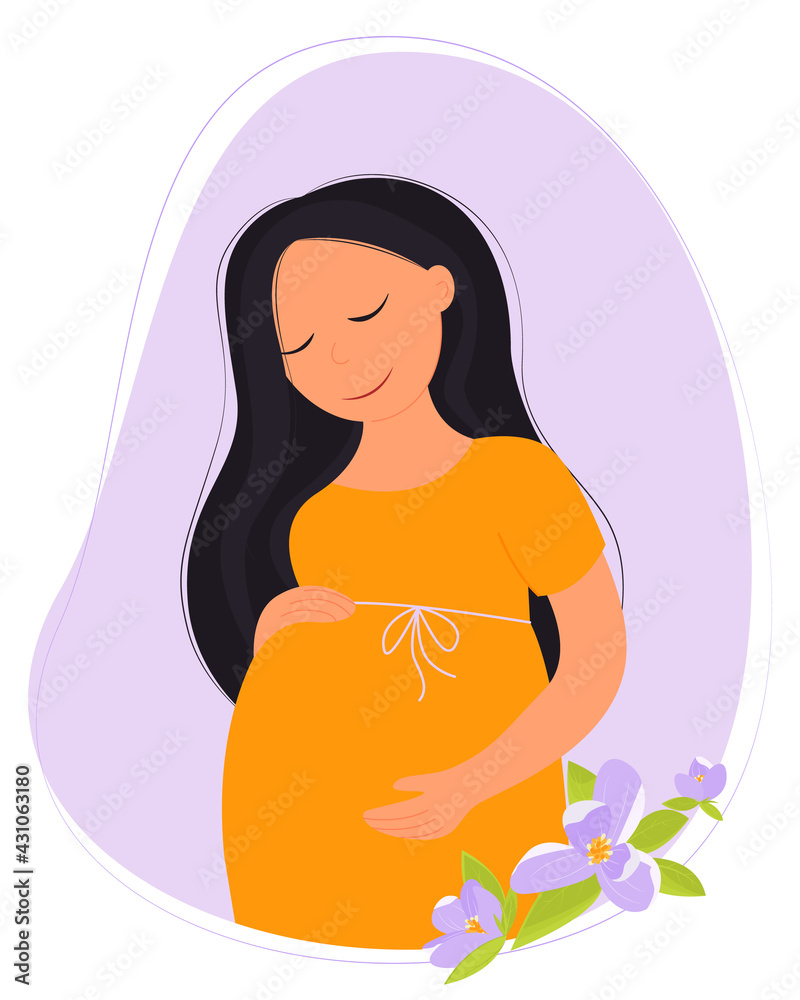 Pregnancy. Woman is pregnant isolated on white background. Pregnant woman, concept vector illustration in cute cartoon style, health, care, pregnancy.