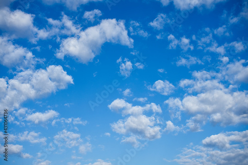 Blue sky and white cotton clouds background. Alicante, Spain.