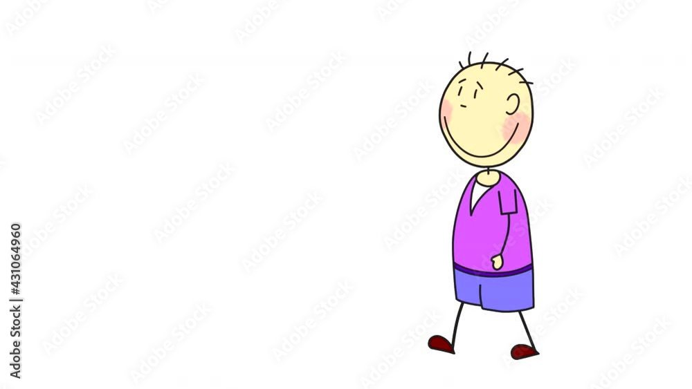 The drawn boy is walking on a white background. Looped animation of children's color drawing. The drawn boy is walking on a white background. Looped animation of children's color drawing.