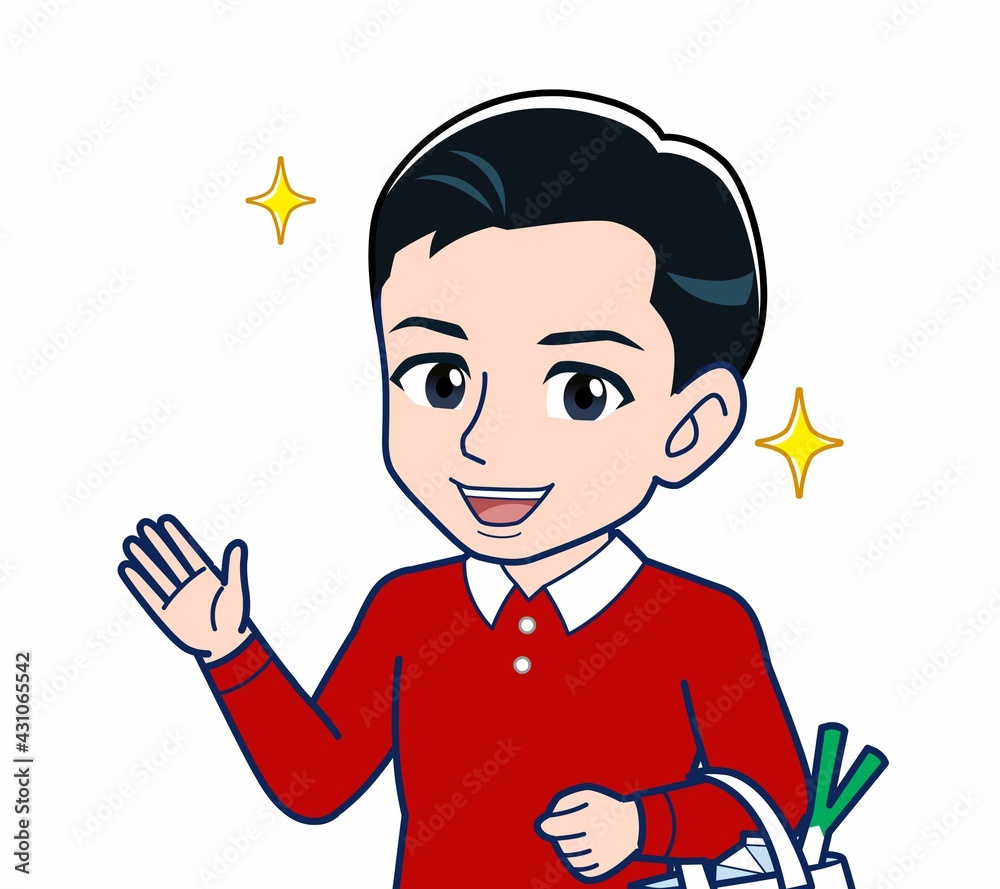 赤い服を着た若い男性