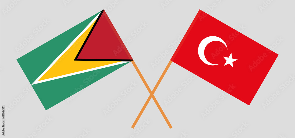 Crossed flags of Guyana and Turkey. Official colors. Correct proportion Crossed flags of Guyana and Turkey. Official colors. Correct proportion