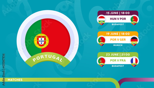 portugal national team Schedule matches in the final stage at the 2020 Football Championship. Vector illustration of football 2020 matches photo