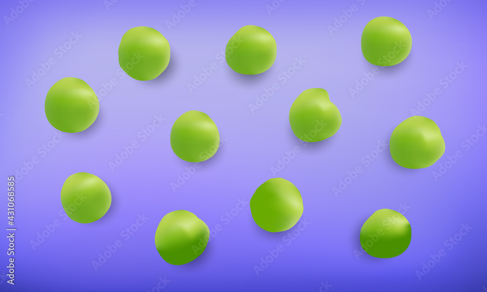 Realistic 3d Peas Vector Illustration on colorful background
